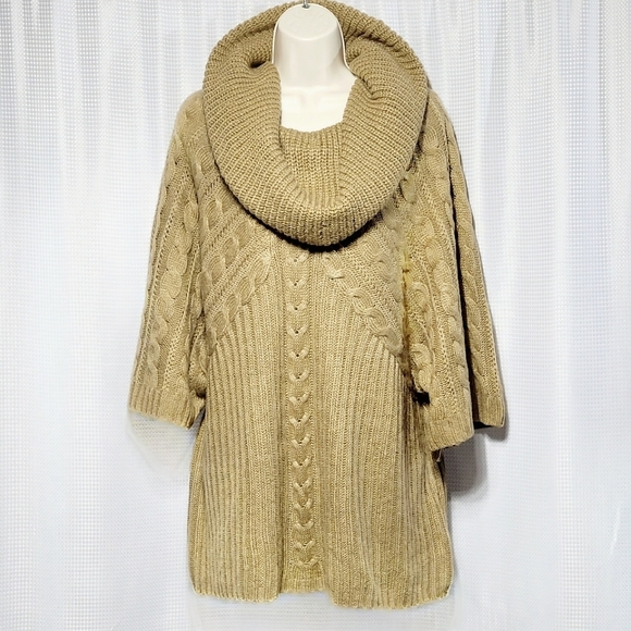 motto Sweaters - Motto Chunky Golden Brown Cable Knit Cowl Neck Sweater Women's (2X)